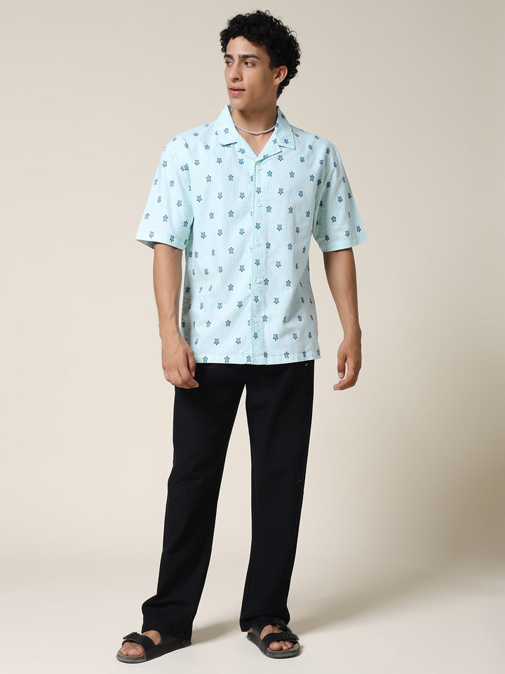 Mens Half Sleeve Casual Shirt  – Aqua Green