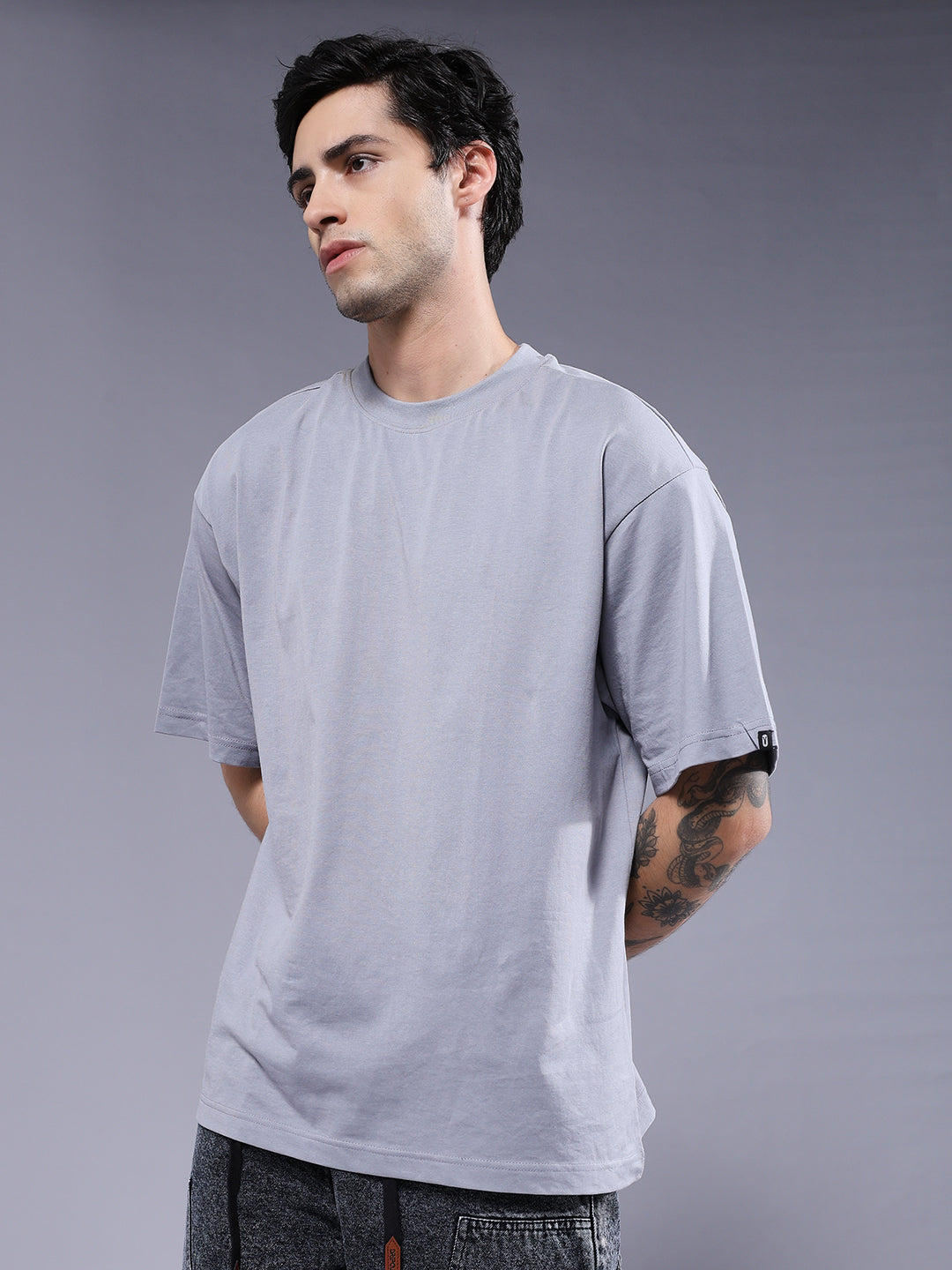 Solid Men Oversized T-Shirt - Ash Grey