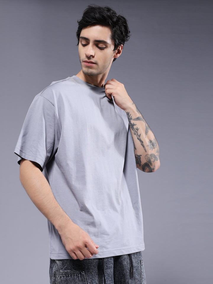 Solid Men Oversized T-Shirt - Ash Grey