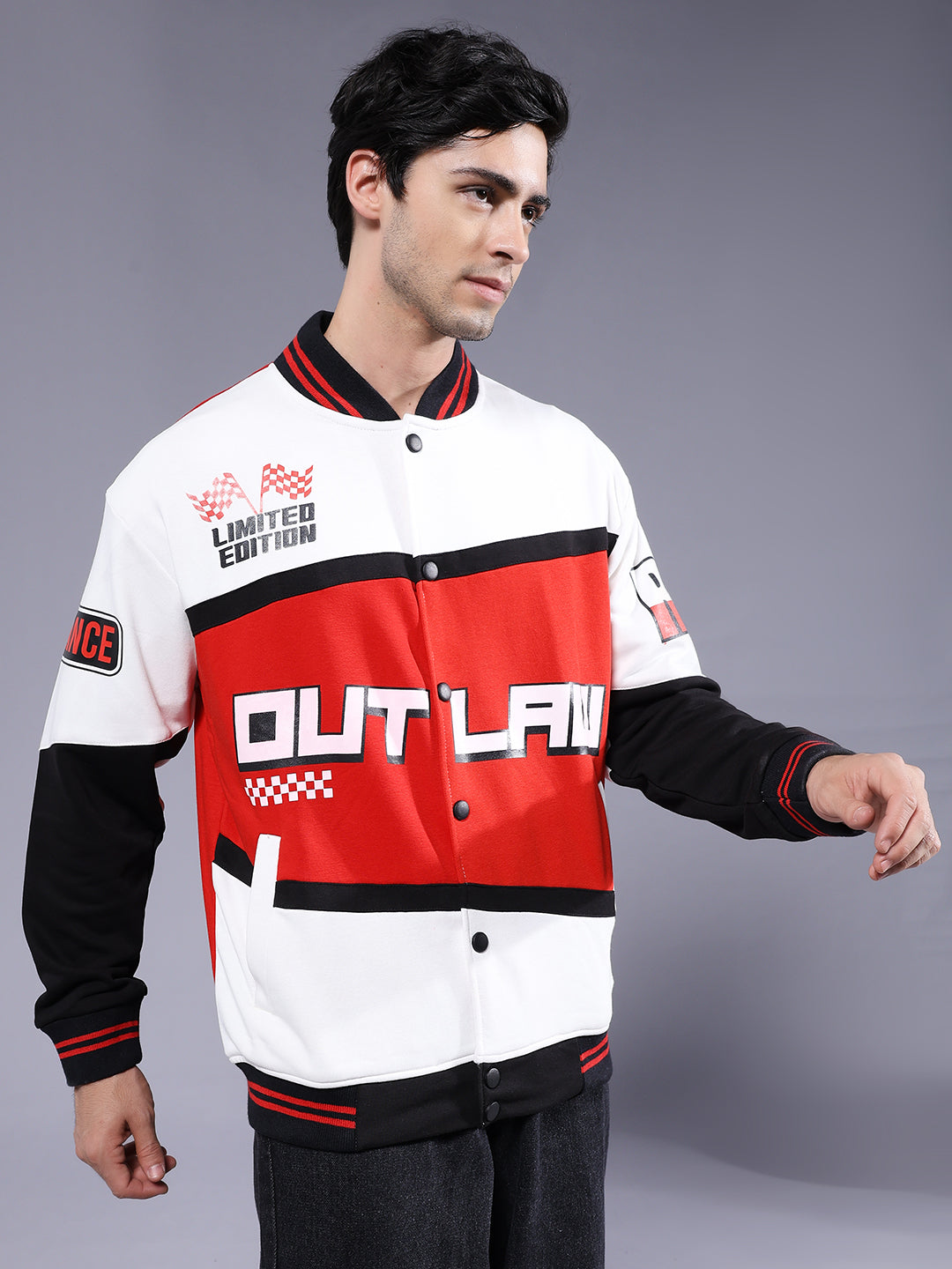 Men Graphic Printed Varsity Bomber Jacket –