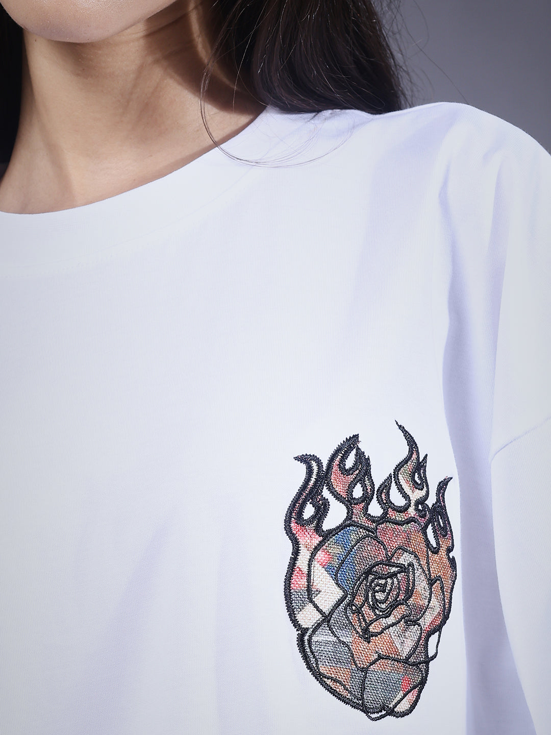 Imagination Embroidered Printed Women Oversized T-shirt