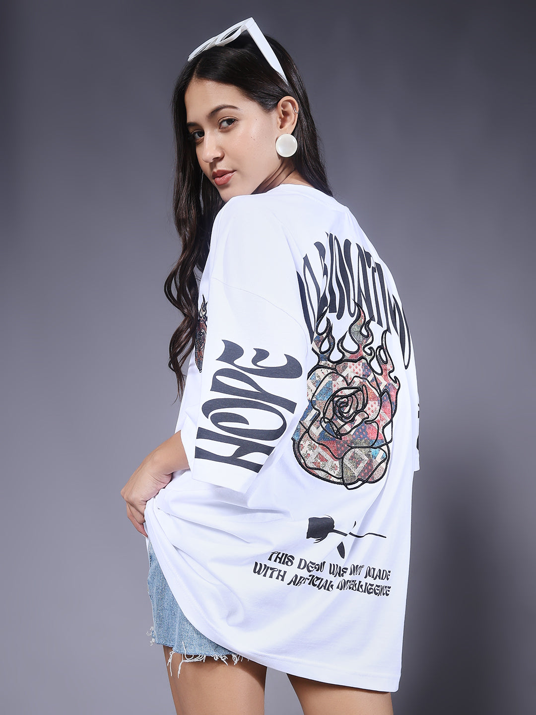 Imagination Embroidered Printed Women Oversized T-shirt