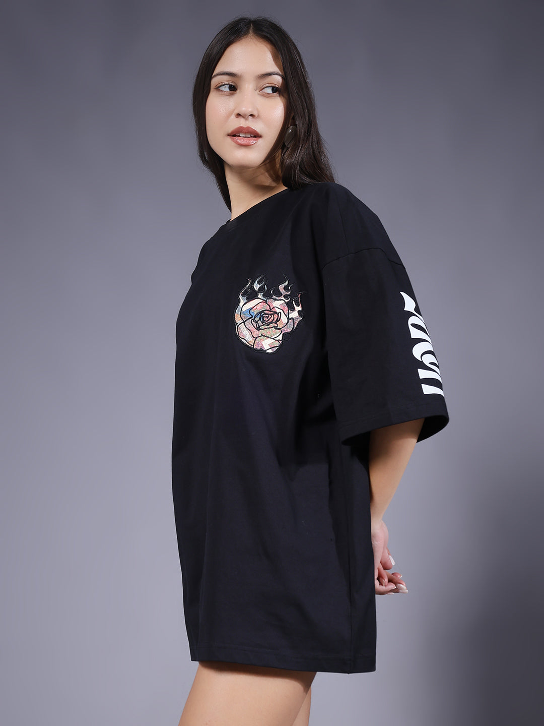 Imagination Embroidered Printed Women Oversized T-shirt