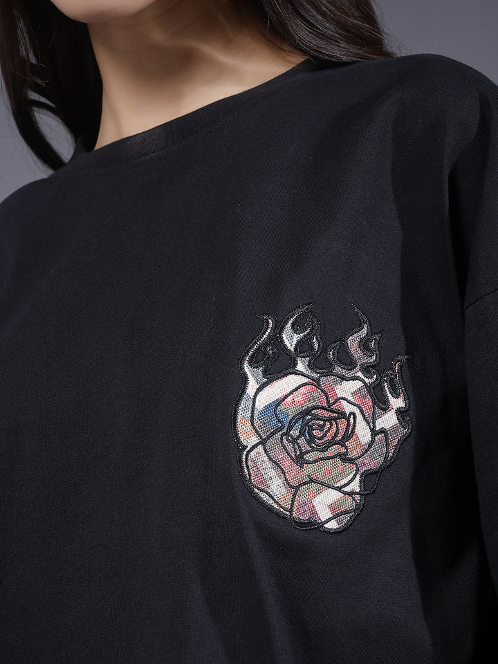 Imagination Embroidered Printed Women Oversized T-shirt