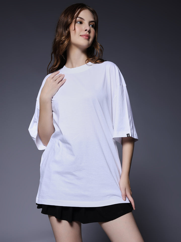 Solid Women Oversized T-Shirt - White