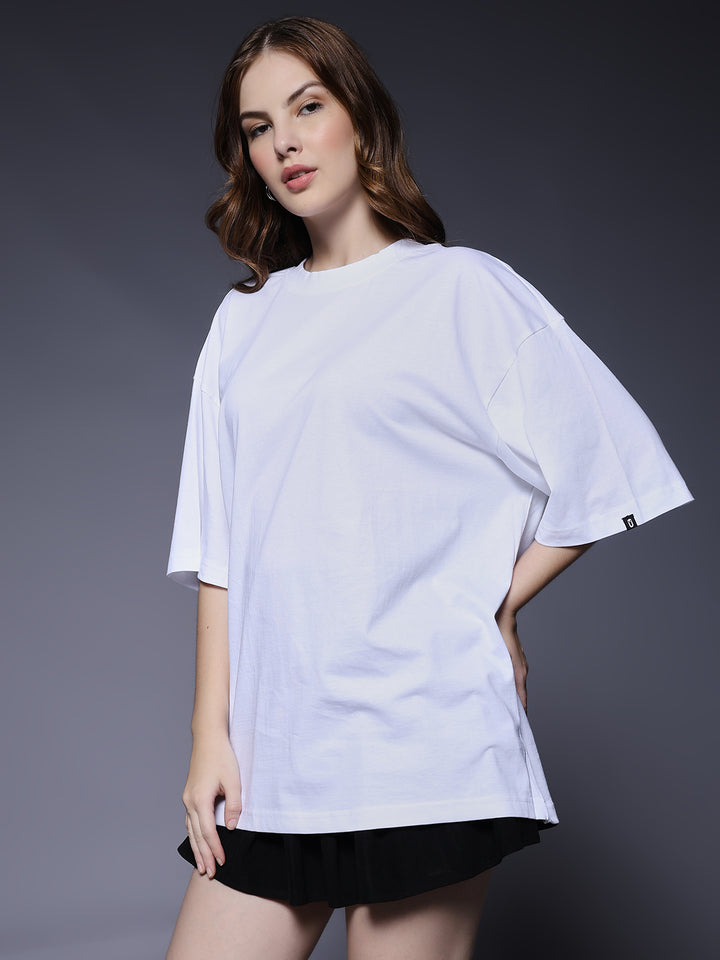 Solid Women Oversized T-Shirt - White