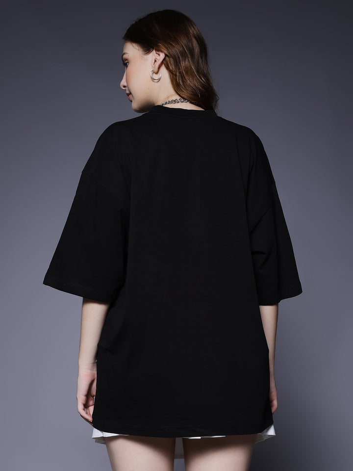 Solid Women Oversized T-Shirt - Black