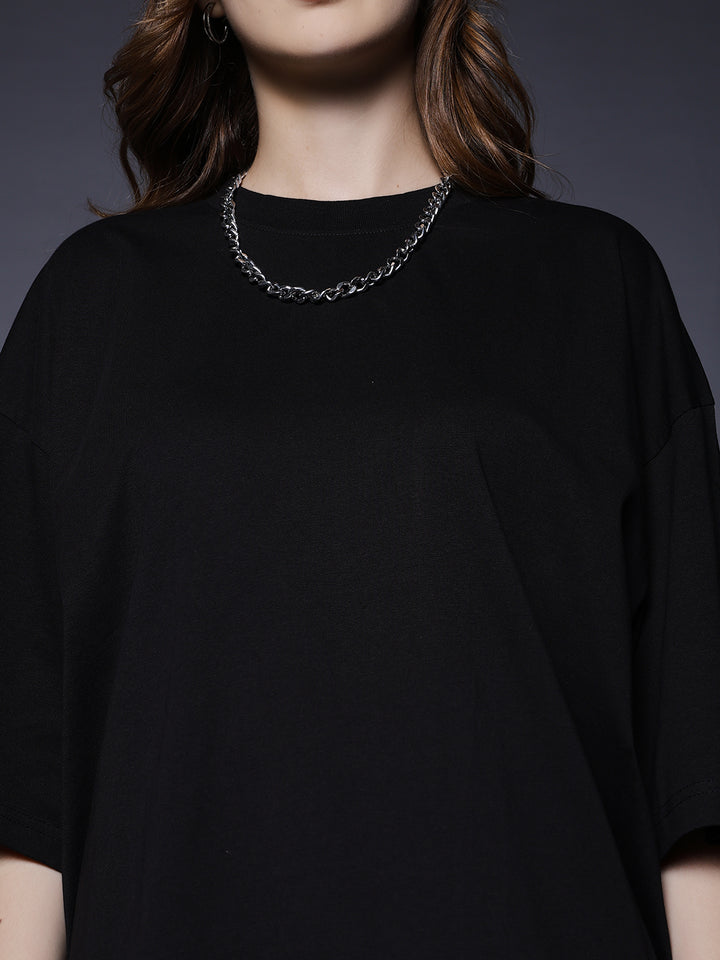 Solid Women Oversized T-Shirt - Black
