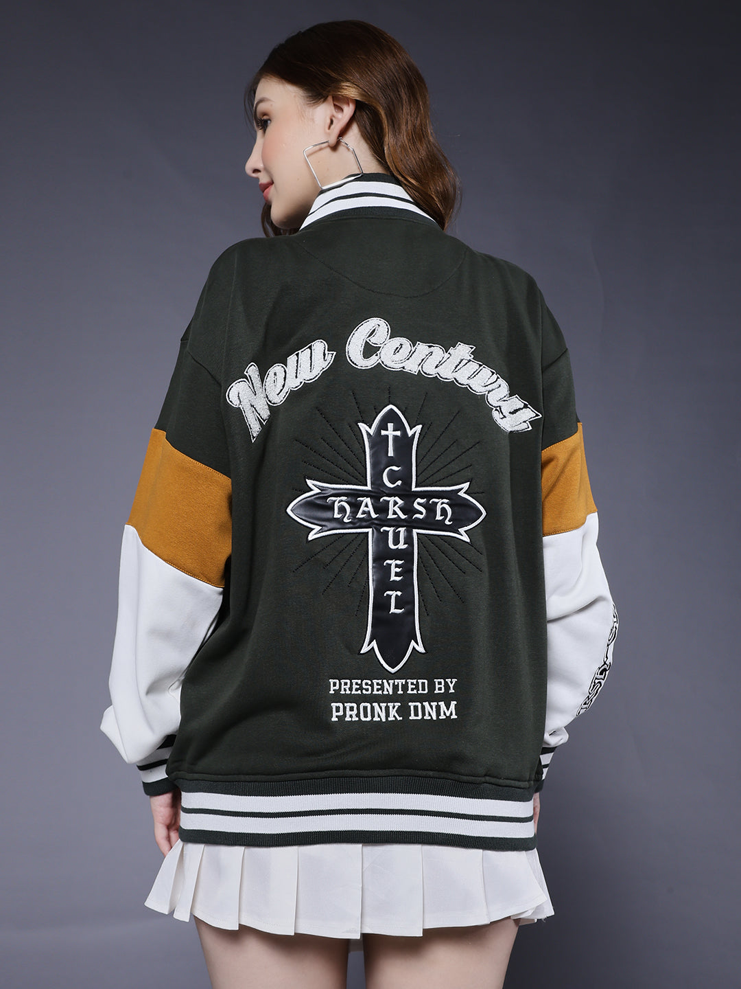 New Century Women Varsity Embroidered Bomber Jacket
