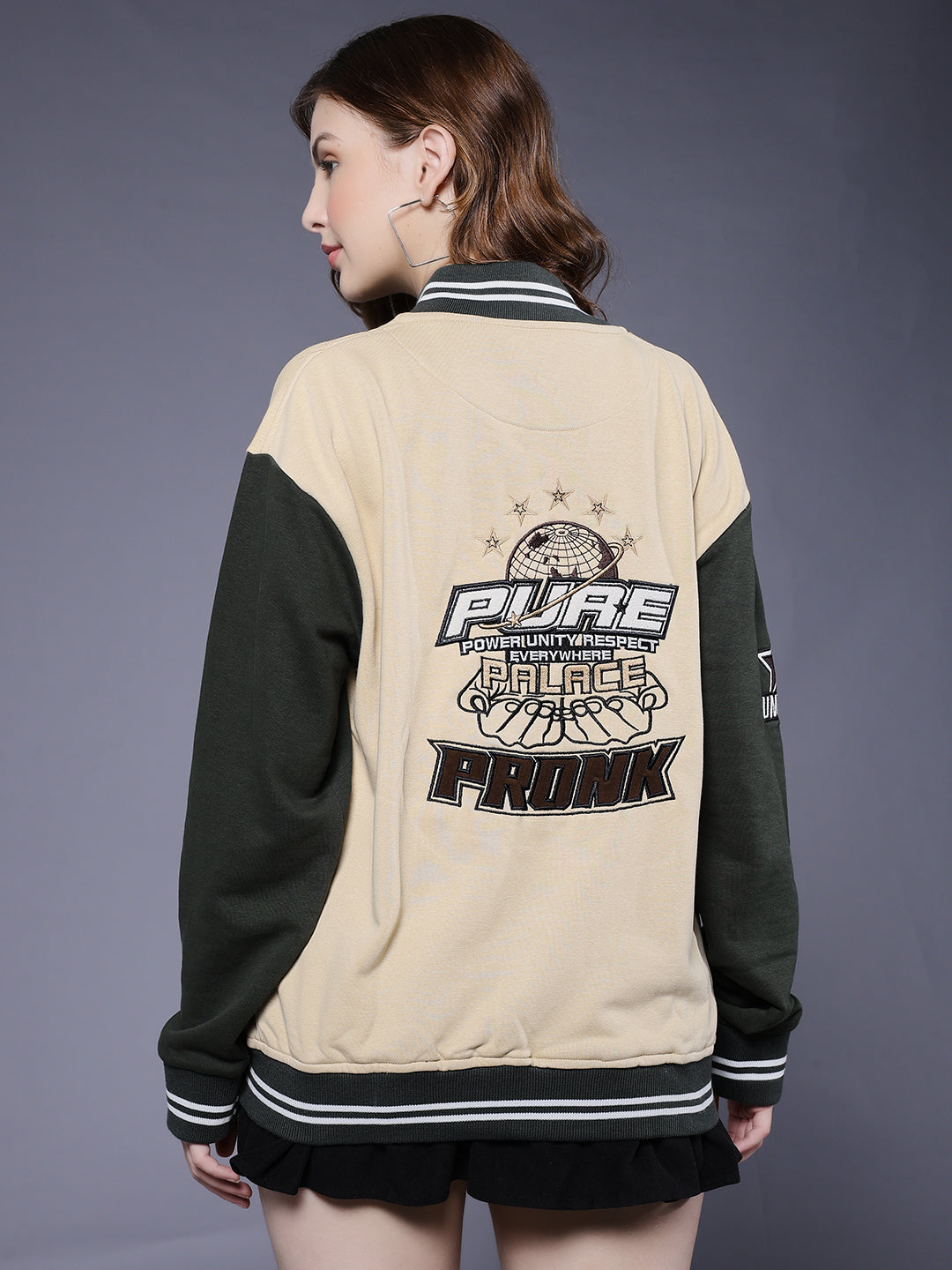 Respect Women Varsity Embroidered Bomber Jacket