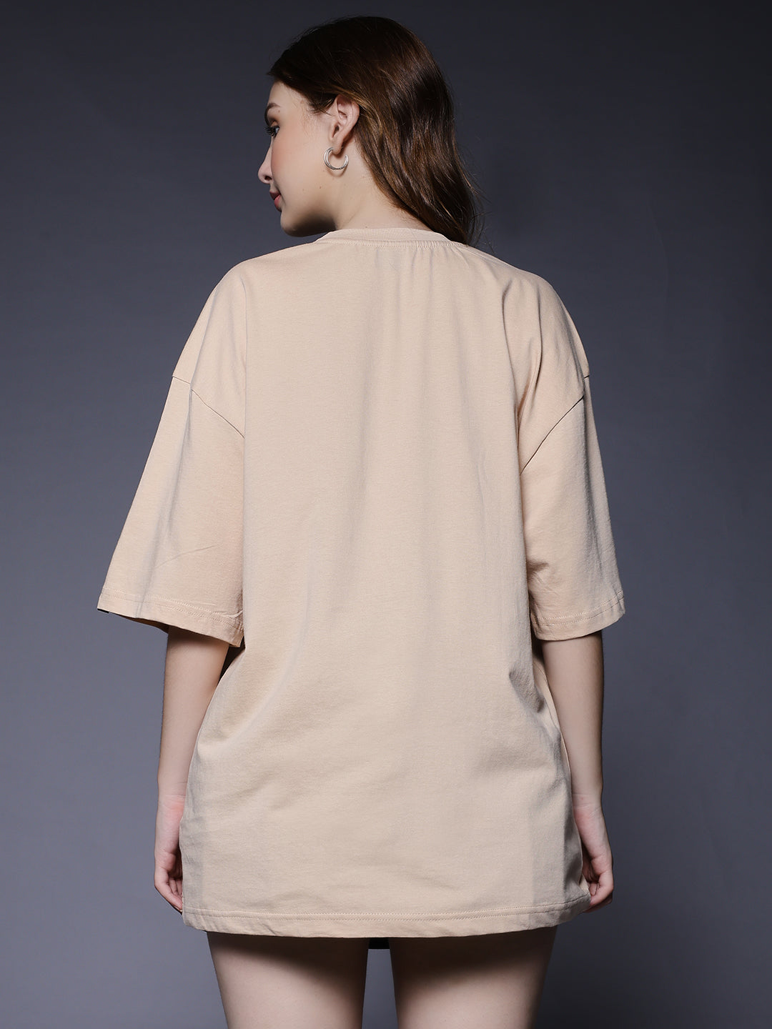 Solid Women Oversized T-Shirt - Beige