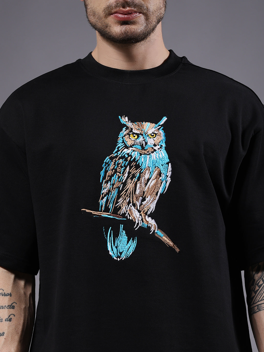 Owl Embroidered Men Premium Oversized Terry T-shirt