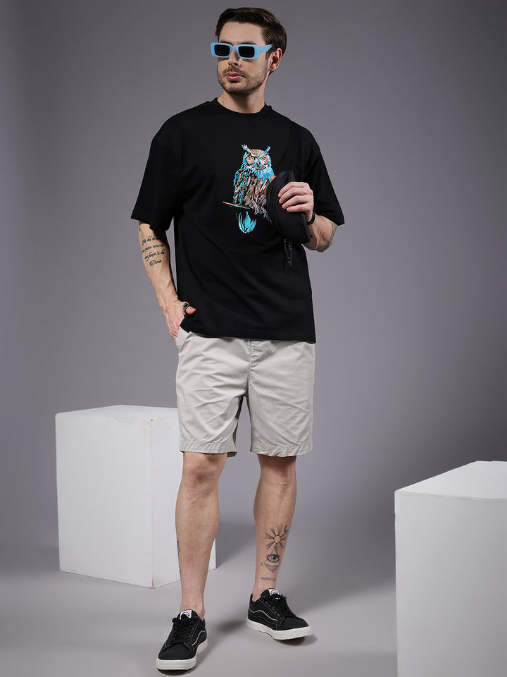Owl Embroidered Men Premium Oversized Terry T-shirt