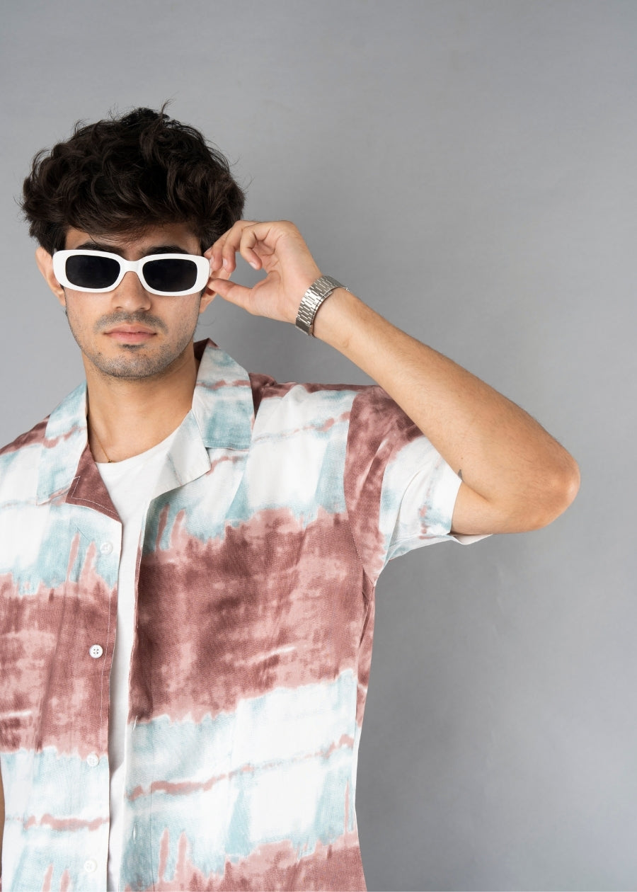 Mens Cuban Collar Printed Casual Shirt