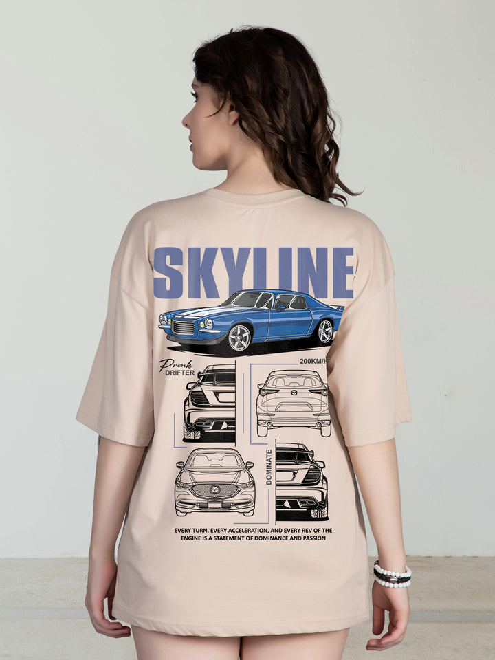 SKYLINE Women Graphic Printed Oversized  T-Shirt