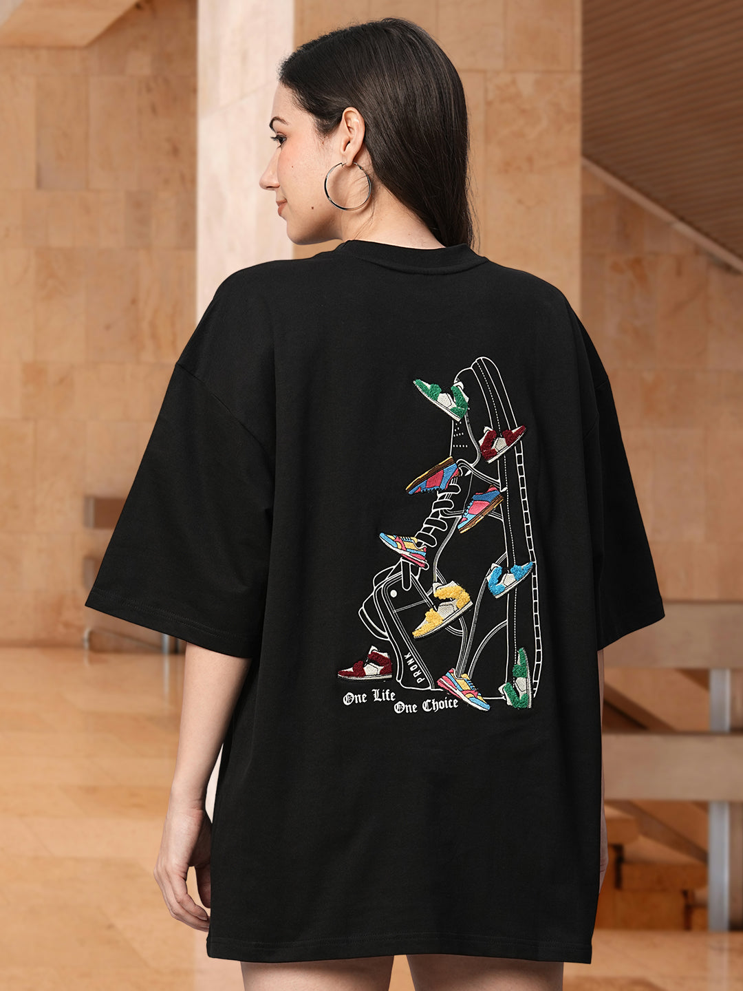 One Life Women Premium Oversized Embroidered  Terry T-shirt