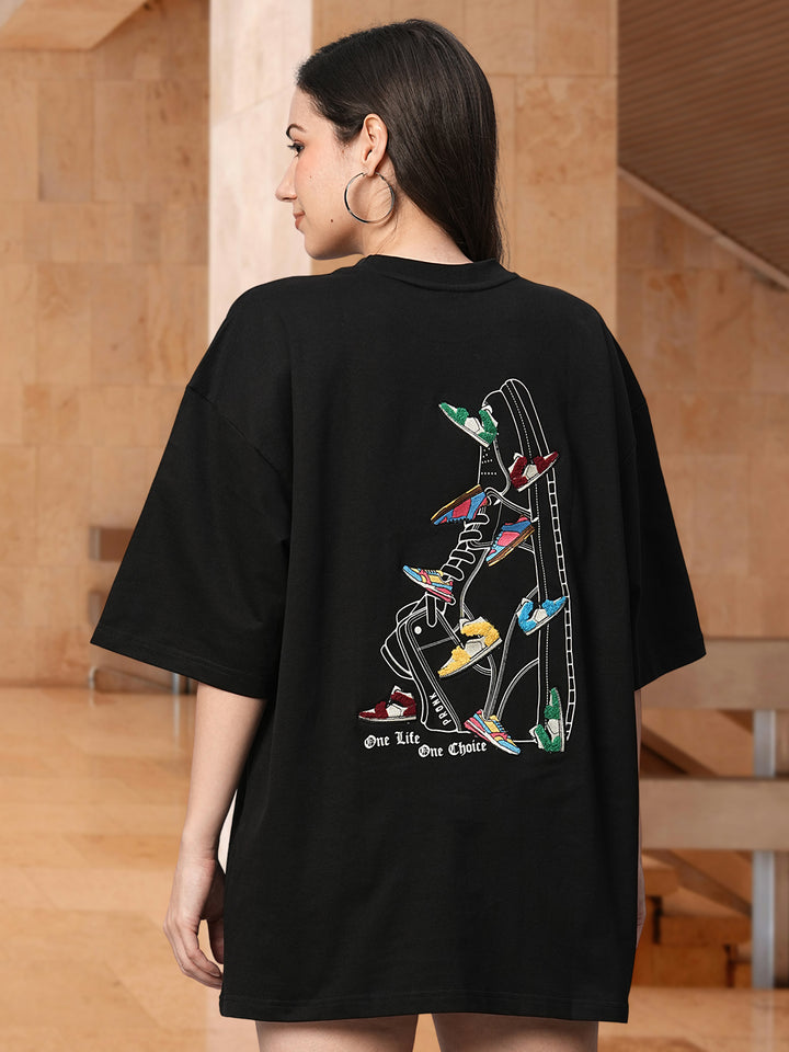 One Life Women Premium Oversized Embroidered  Terry T-shirt