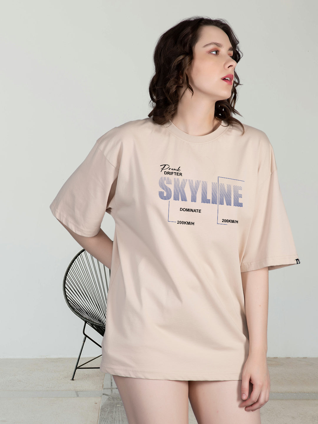 SKYLINE Women Graphic Printed Oversized  T-Shirt