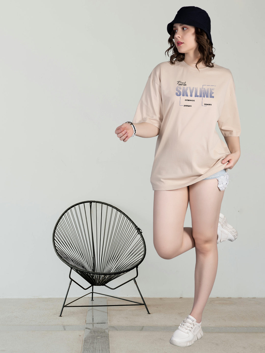 SKYLINE Women Graphic Printed Oversized  T-Shirt