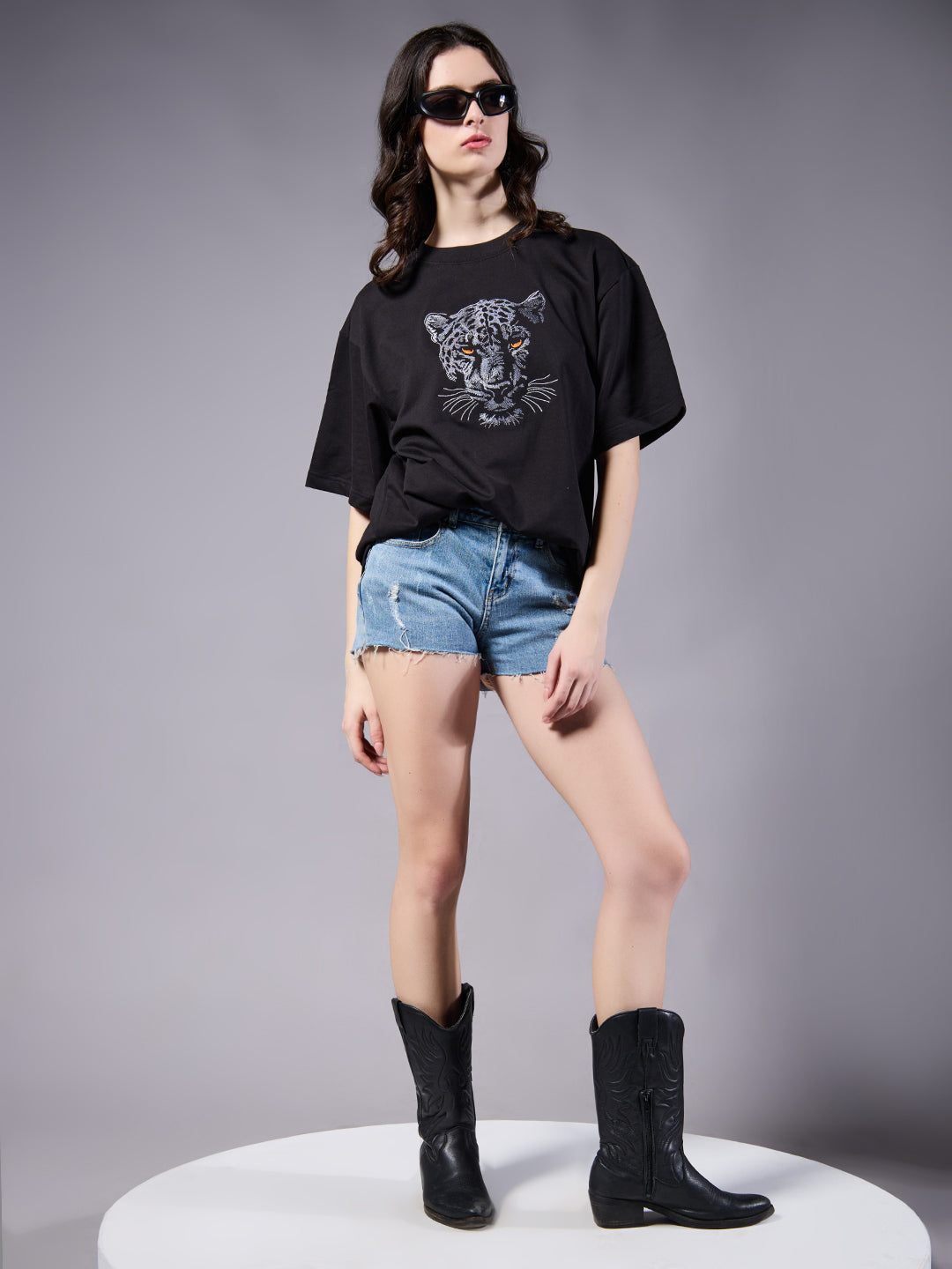 Panther Embroidered women Premium Oversized Terry T-shirt