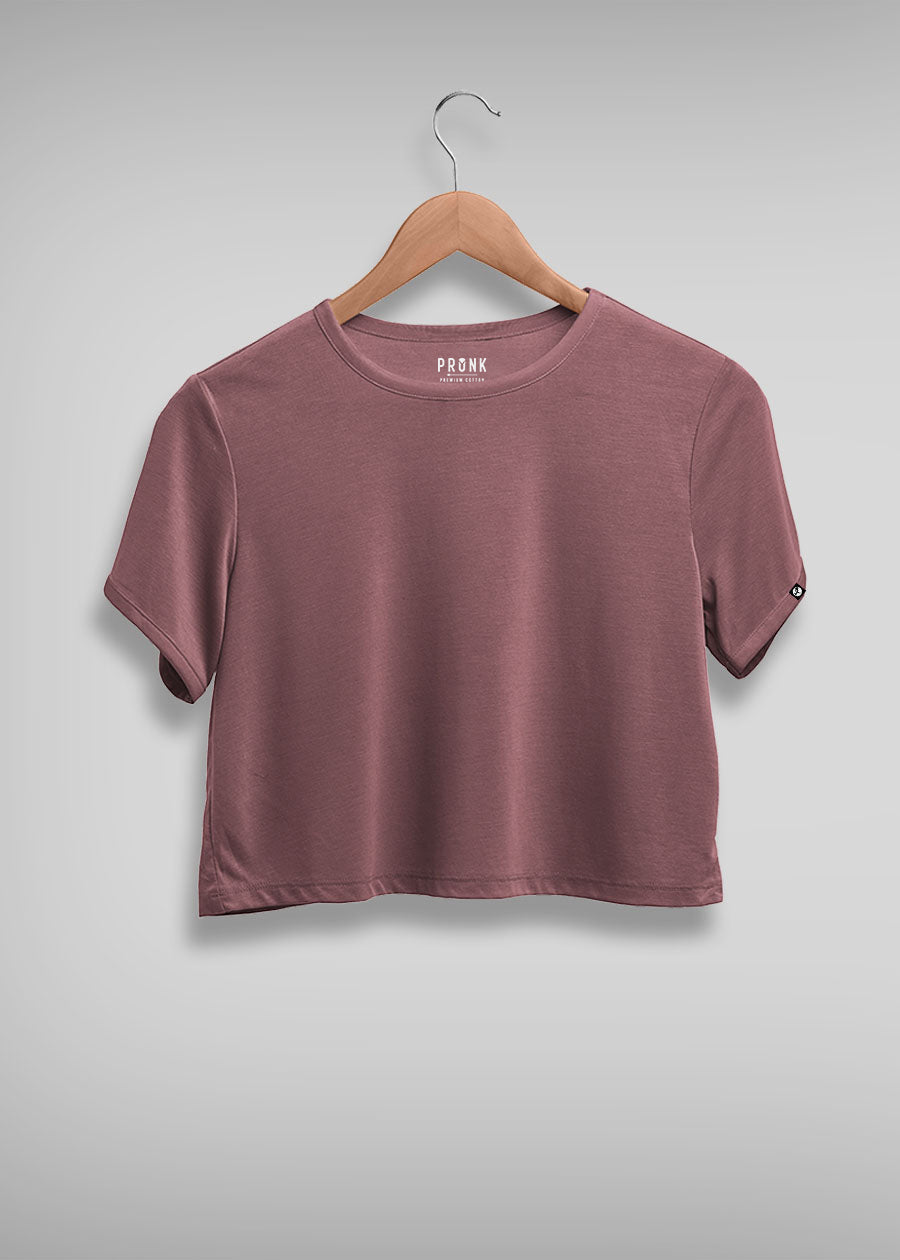 Solid Women Half Sleeve Crop Top - Mauve Taupe
