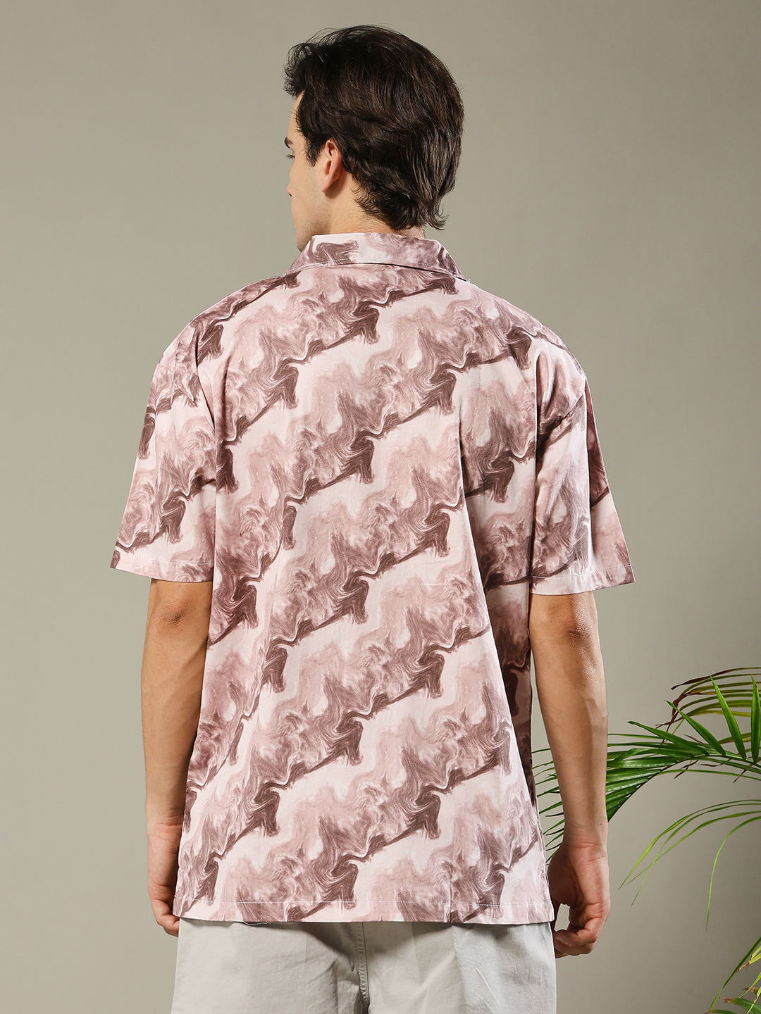 Mens Cuban Collar Printed Casual Shirt