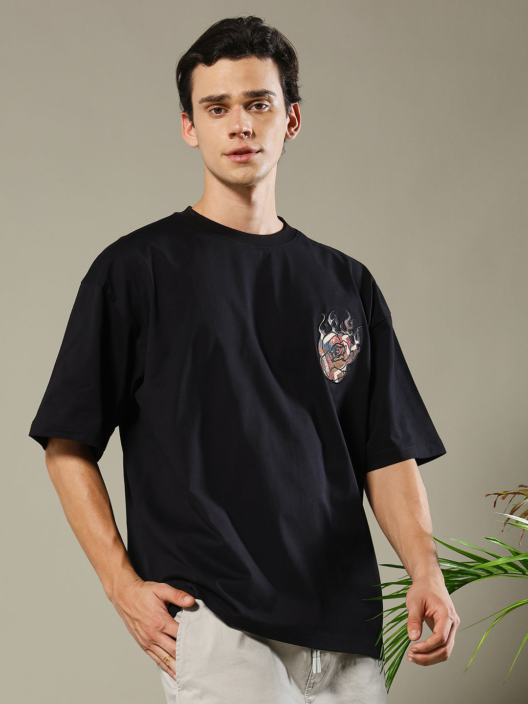 Imagination Embroidered Printed Men Oversized T-shirt