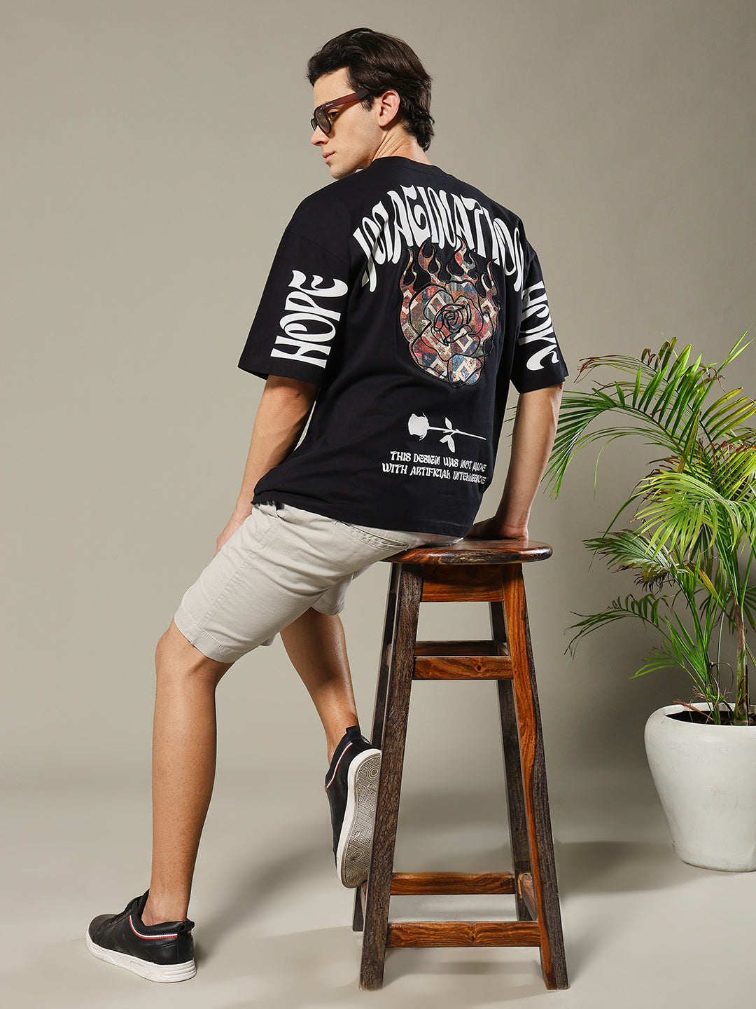 Imagination Embroidered Printed Men Oversized T-shirt