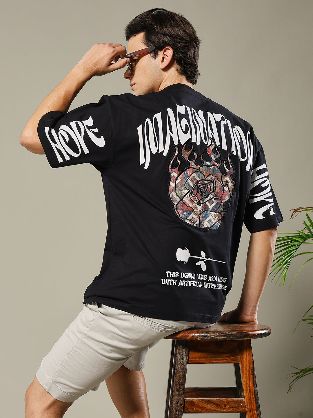 Imagination Embroidered Printed Men Oversized T-shirt
