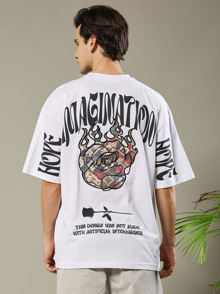 Imagination Embroidered Printed Men Oversized T-shirt