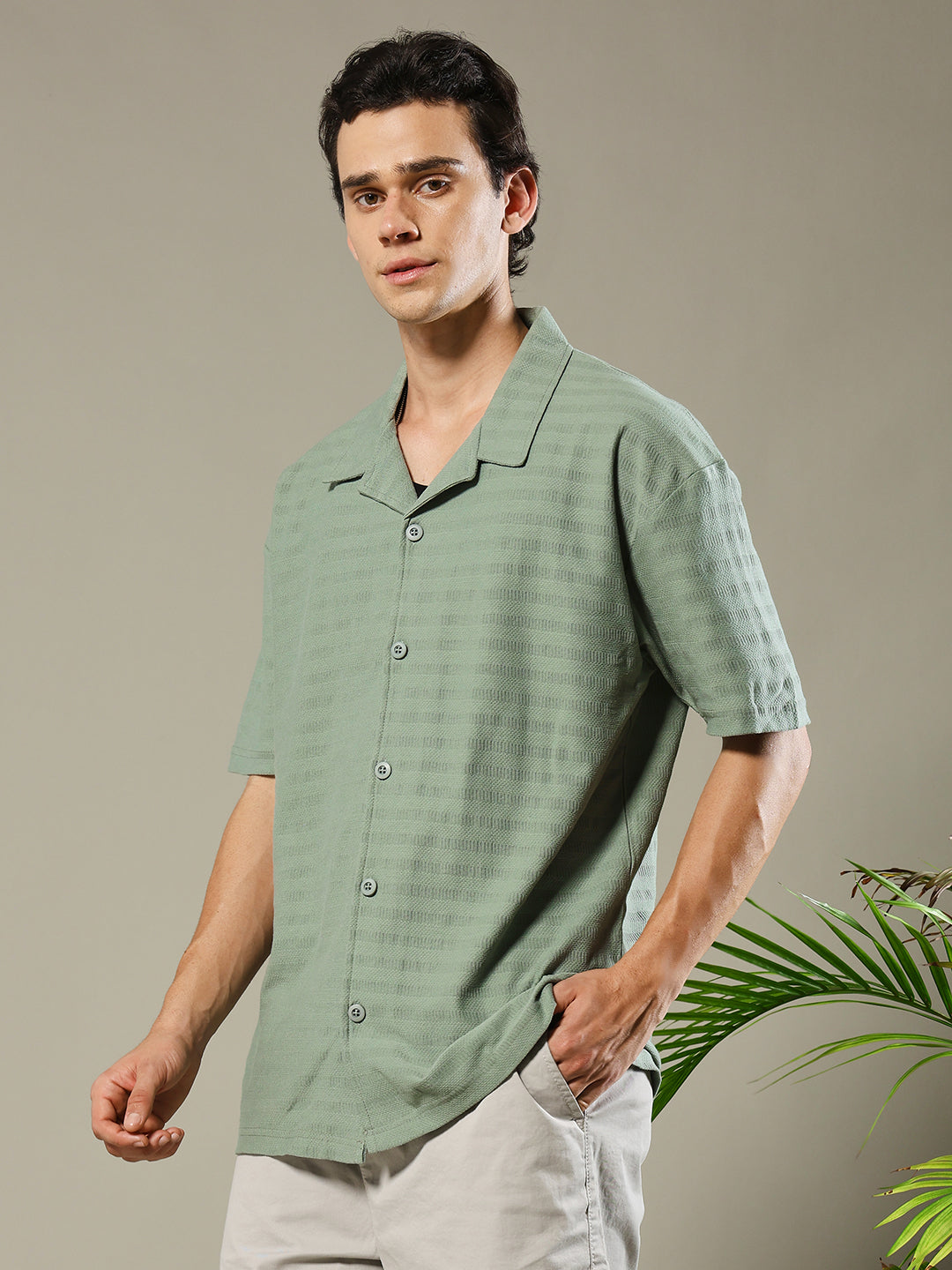 Mens Half Sleeve Resort Shirt - Mint Green