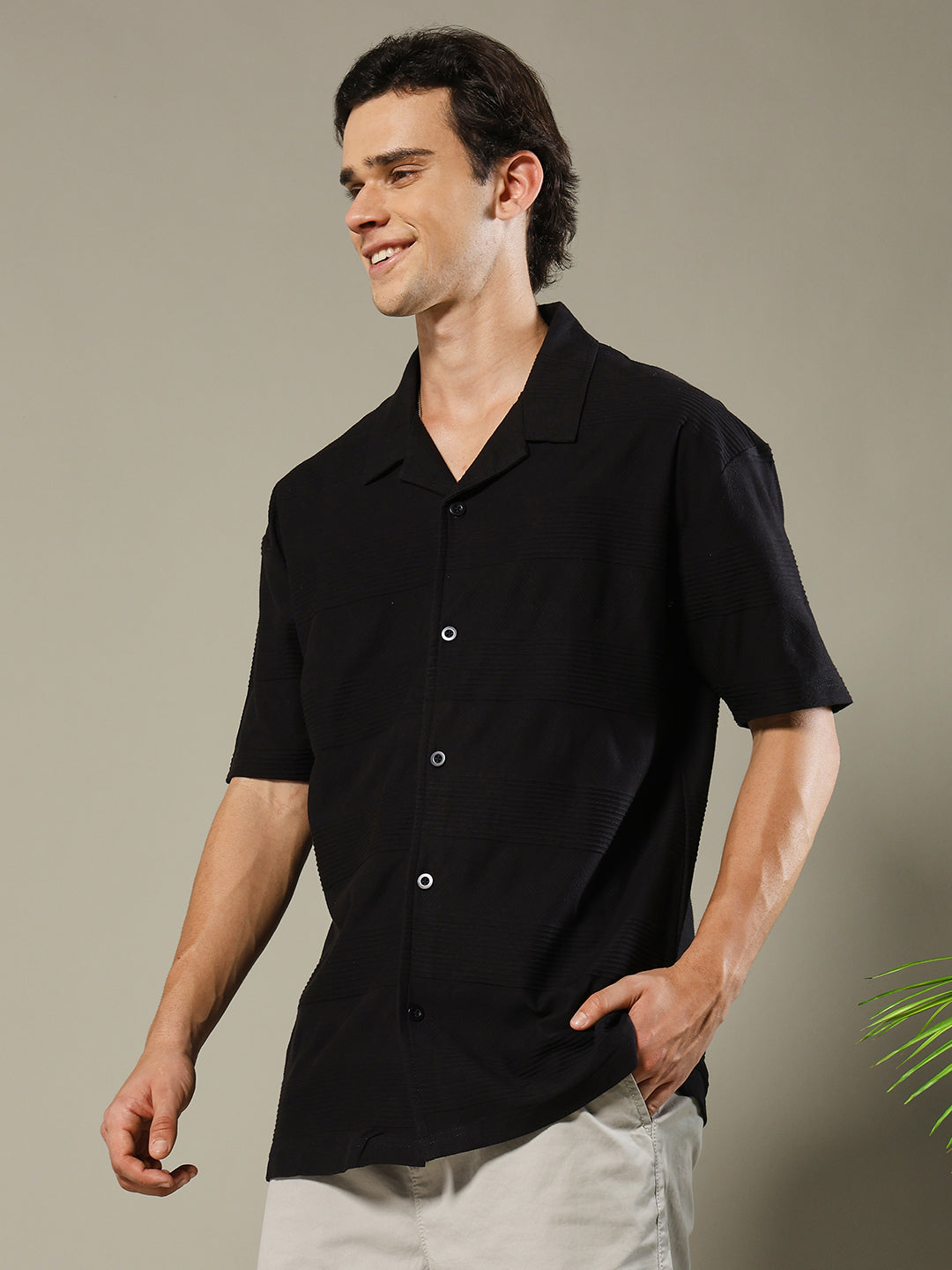 Mens Half Sleeve Resort Shirt - Black