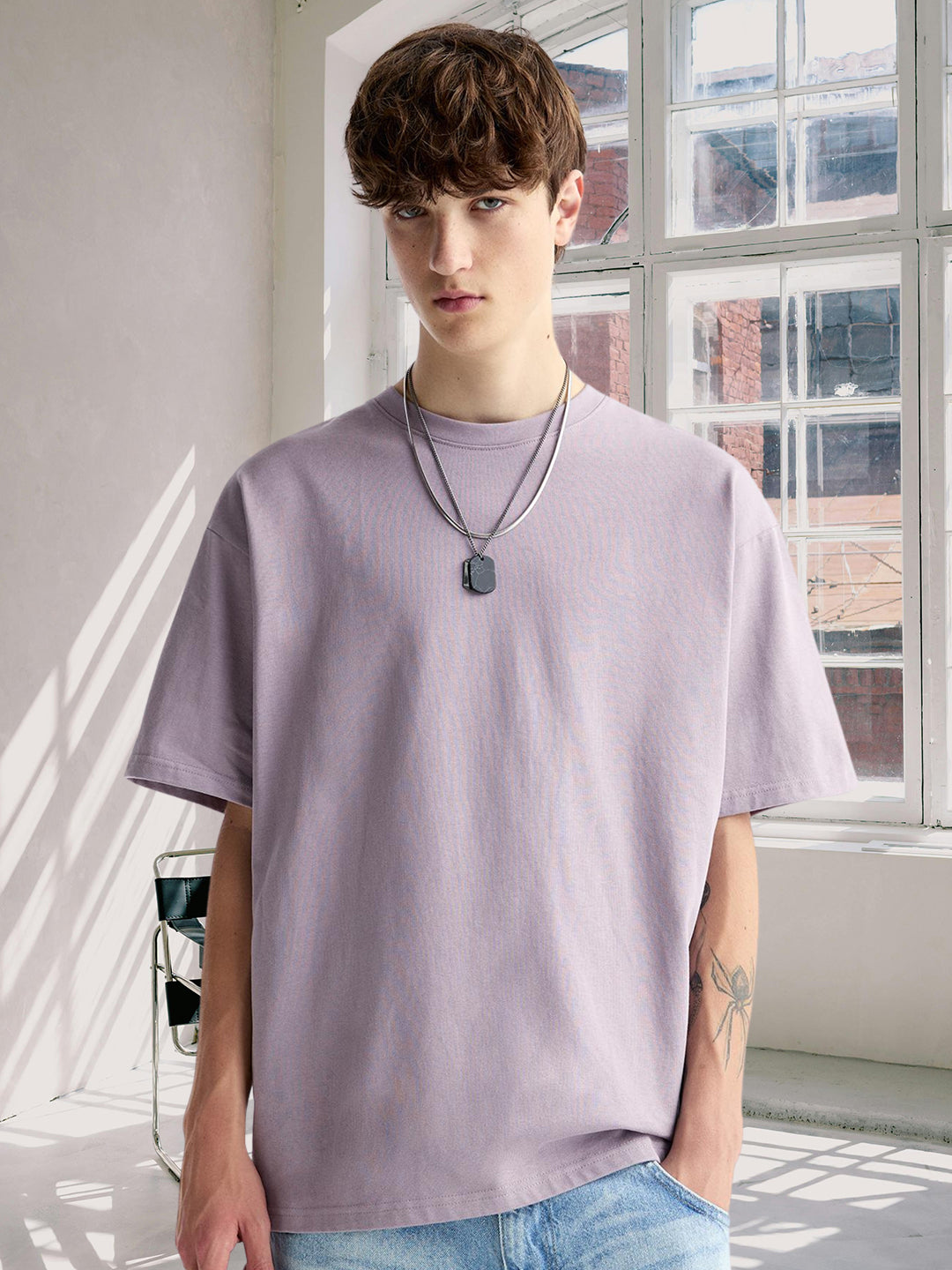 Solid Men Oversized T-Shirt Lilac