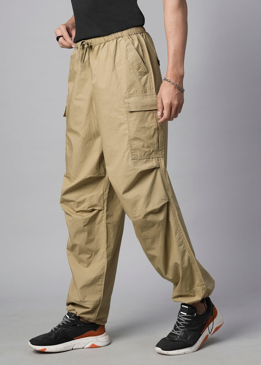 Solid Khaki Baggy Fit Parachute Pants For Mens Pronk –