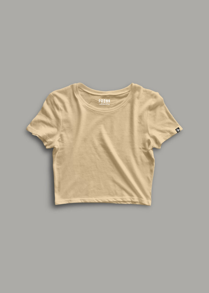 Solid Women Half Sleeve Crop Top - Beige