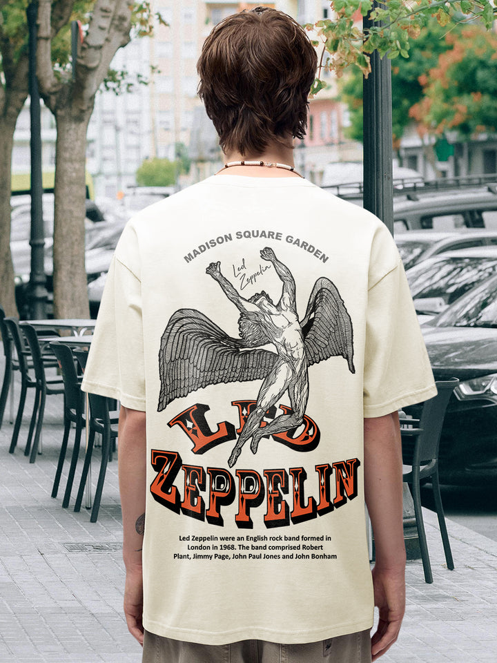 Flying Zeppelin Men Printed Terry Oversized  T-Shirt