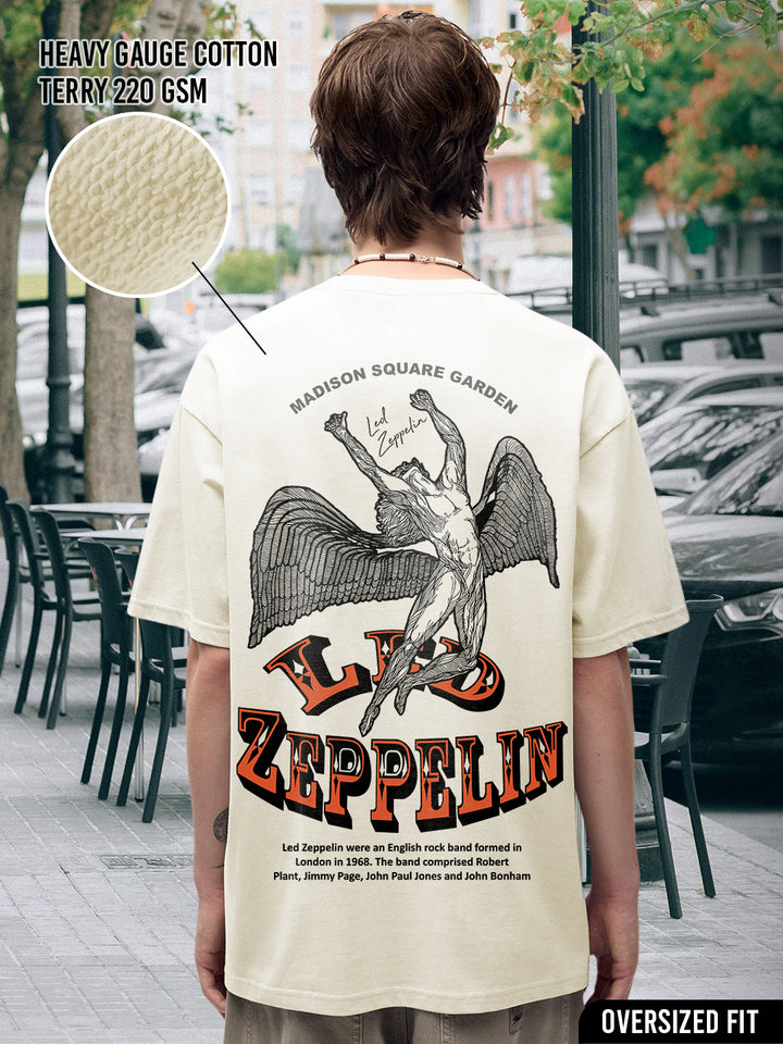 Flying Zeppelin Men Printed Terry Oversized  T-Shirt