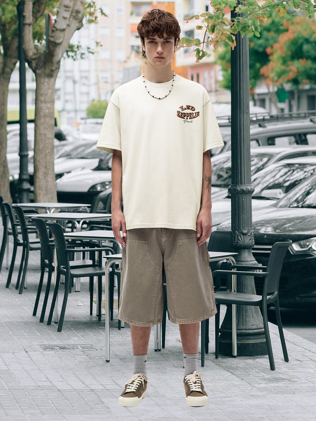 Flying Zeppelin Men Printed Terry Oversized  T-Shirt