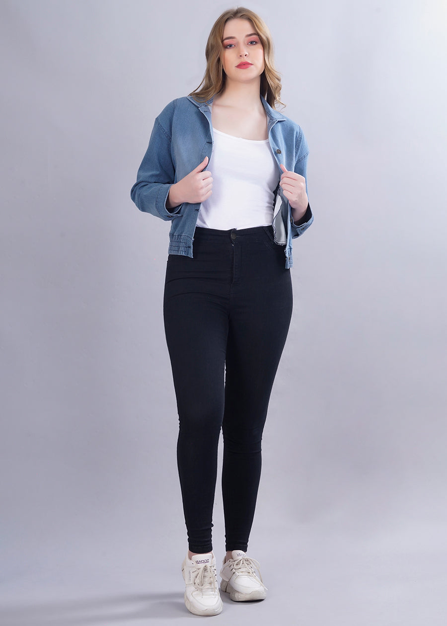 Pink Floyd Printed Cropped Denim Jacket For Womens | Pronk