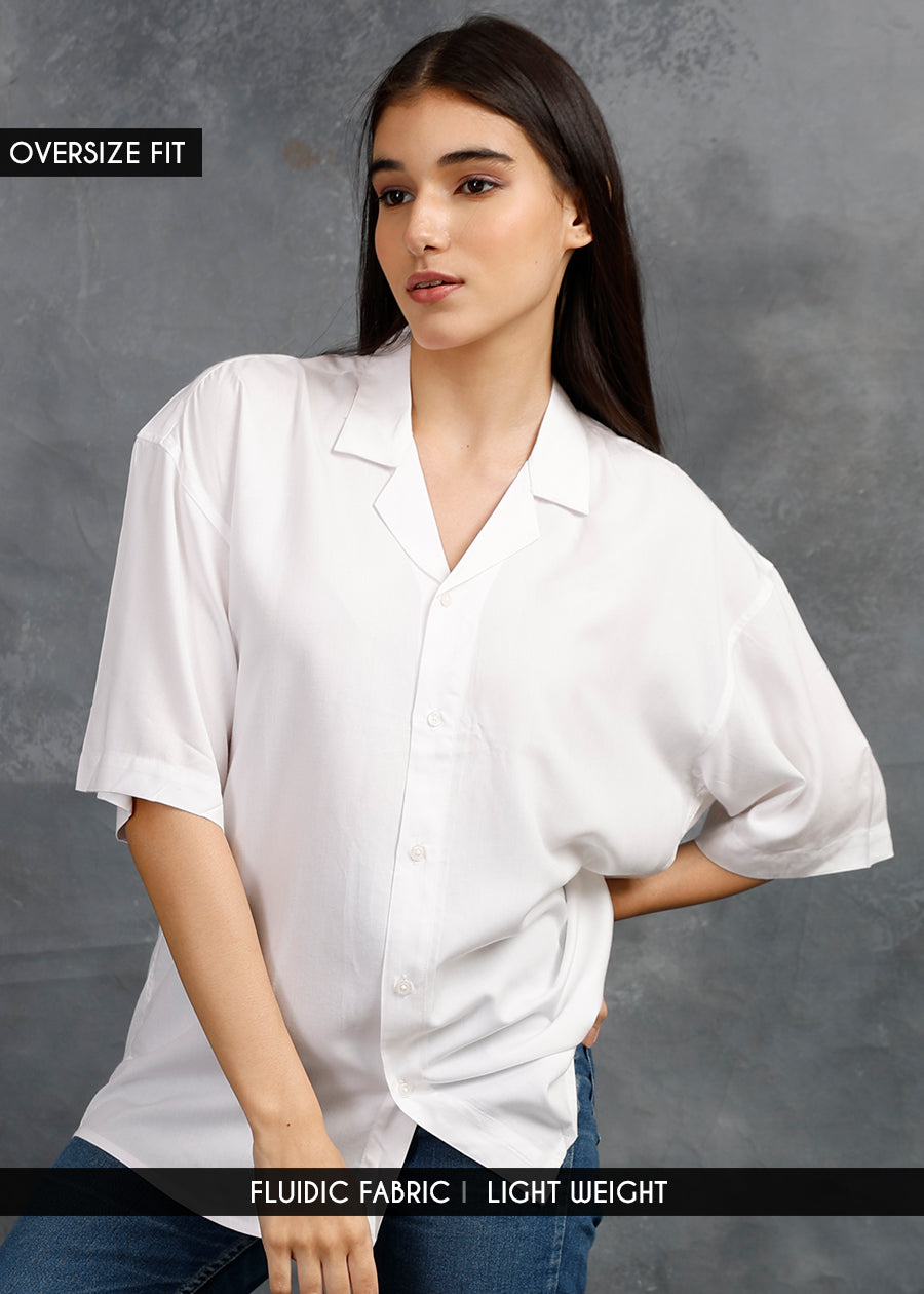 Solid Womens Fluidic Oversized Shirt - White