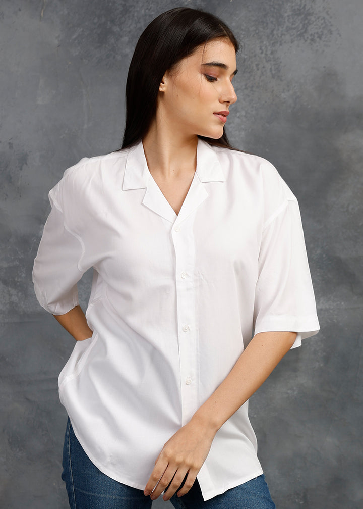 Solid Womens Fluidic Oversized Shirt - White