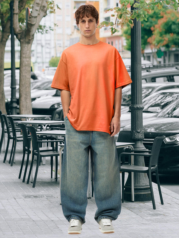 Solid Men Oversized T-Shirt - Orange