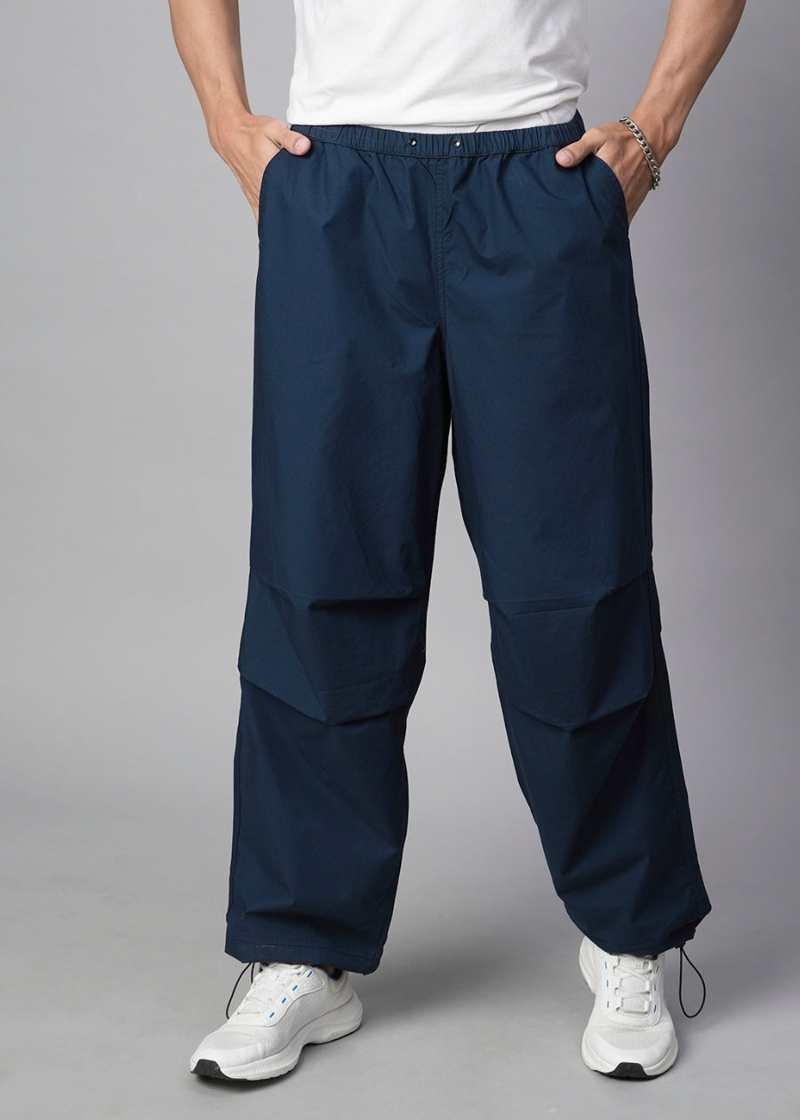 Classic Navy Baggy Fit Parachute Pants For Mens