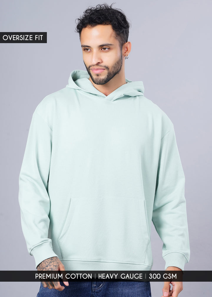 Solid Men Drop Shoulder Premium Terry Hoodie - Mint Green