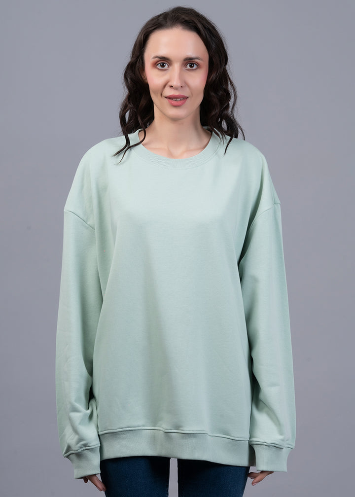 Solid Mint Green Women Drop Shoulder Terry Sweatshirt | Pronk