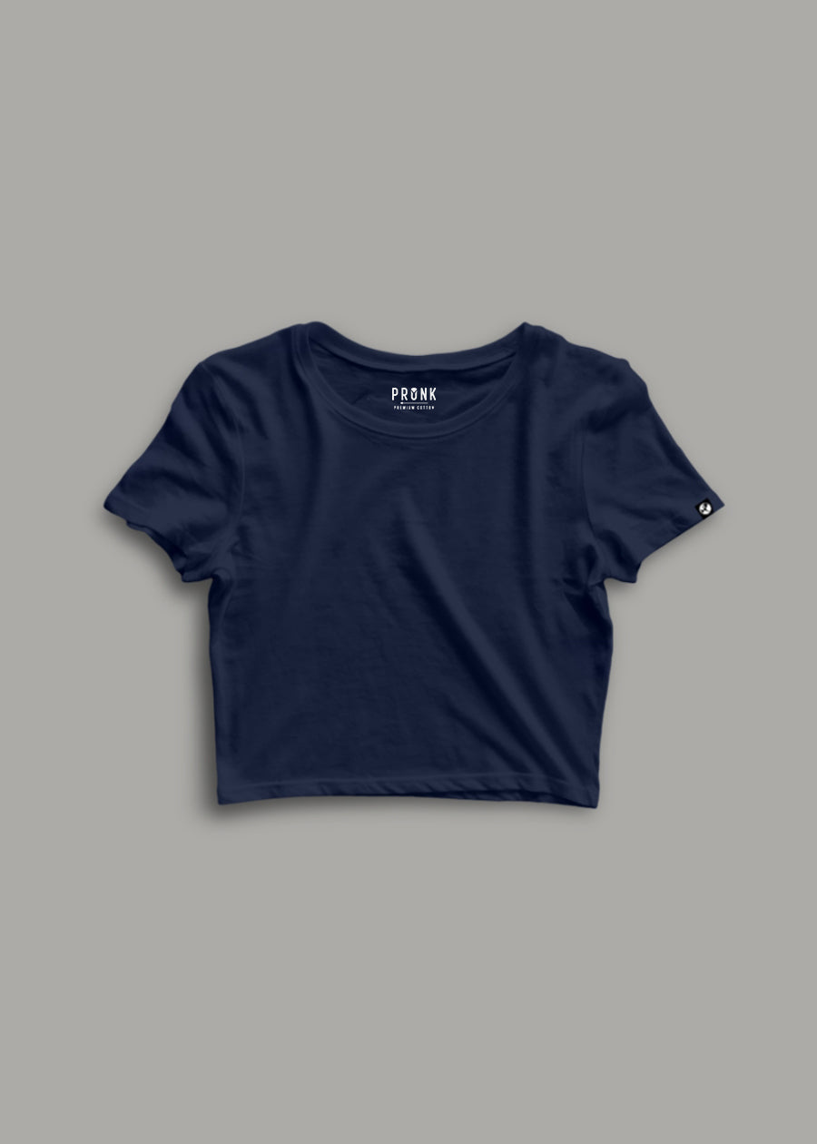 Solid Women Half Sleeve Crop Top - Classic Navy