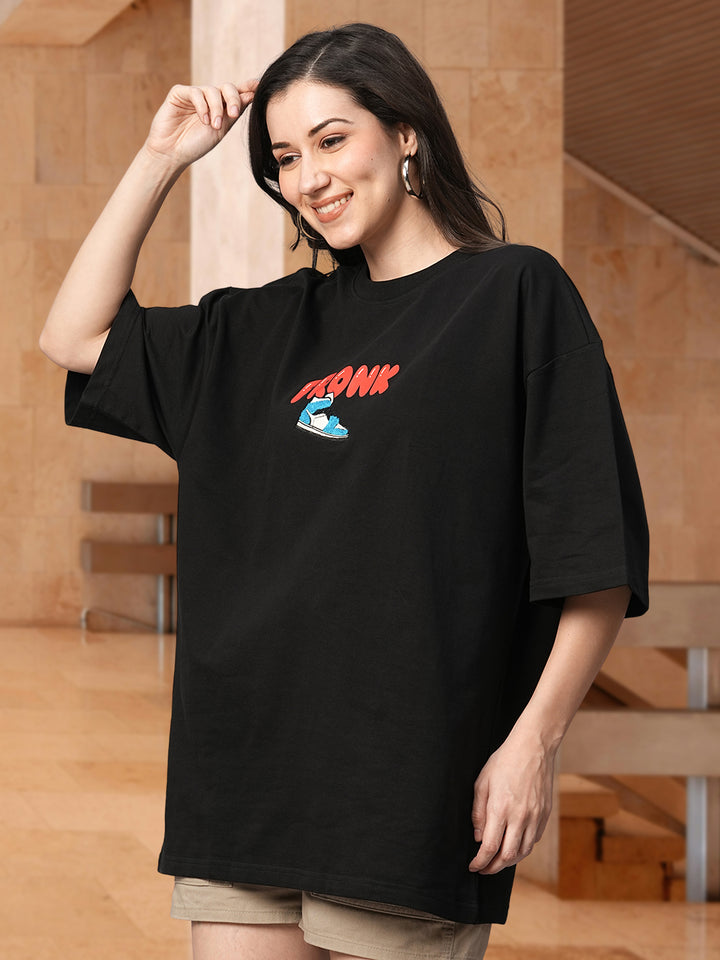 One Life Women Premium Oversized Embroidered  Terry T-shirt