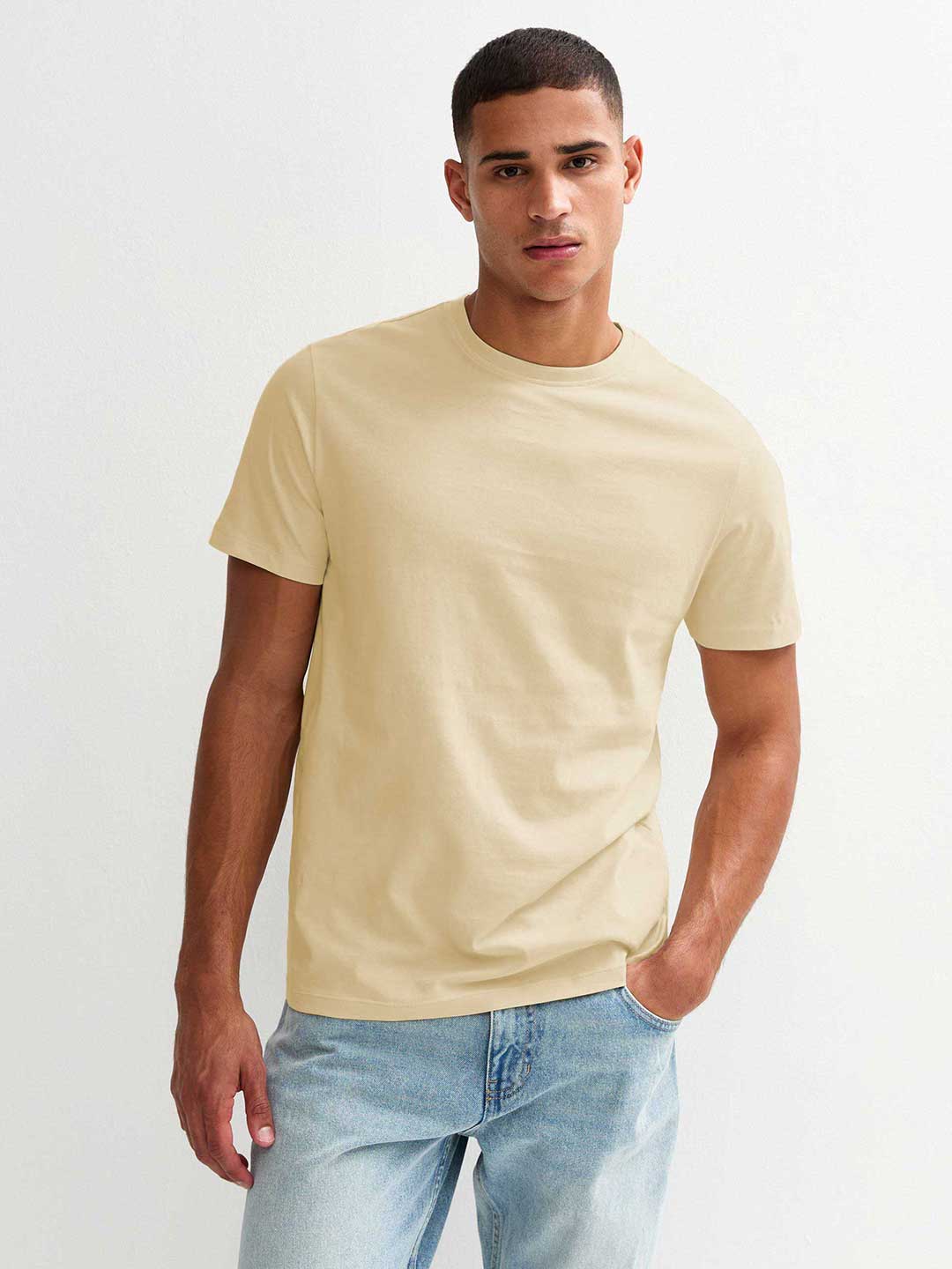 Solid Men Half Sleeve T-Shirt Beige –