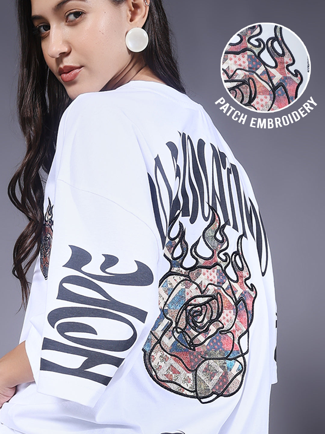 Imagination Embroidered Printed Women Oversized T-shirt