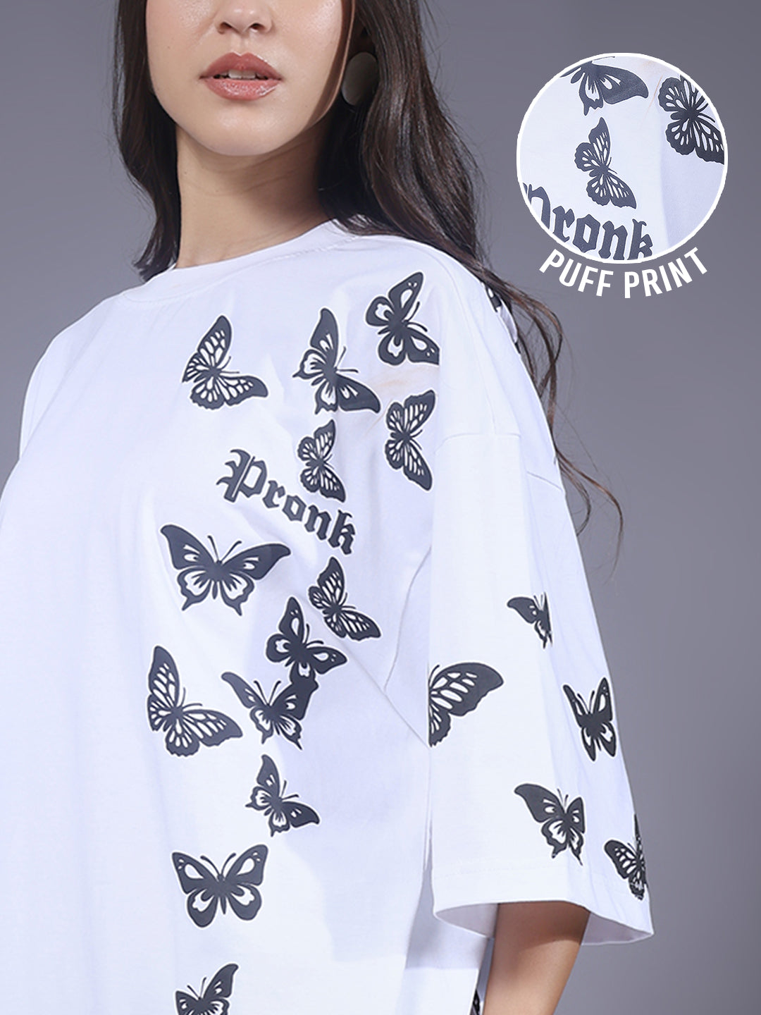 Butterfly Puff Printed Women Oversized T-shirt